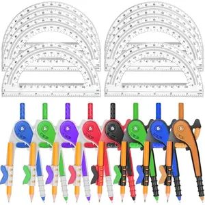 Zealor 16 pack multicolored compasses and protractors neatly arranged