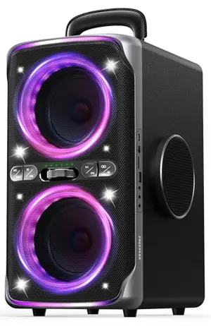FREEPEAR party speaker with neon light slices and glowing colors
