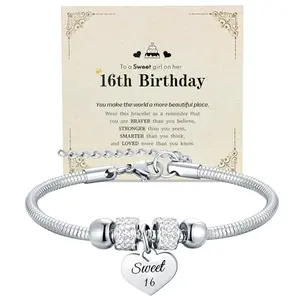 Sweet 16 stainless steel heart bracelet with rhinestones