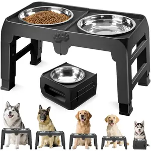 COMESOON elevated dog bowl stand with two extra large stainless steel bowls, adjustable height, and foldable design