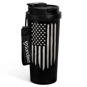 SANDJEST 18oz American flag tumbler with 2-in-1 lid, compact design for commuting