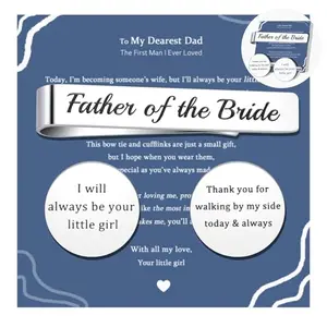 LIUANAN Father of the Bride cufflinks and tie clip set silver