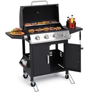 HUGROVE 4-burner gas grill with foldable side tables