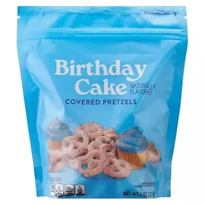 Bag of birthday cake white chocolate covered pretzels with rainbow sprinkles