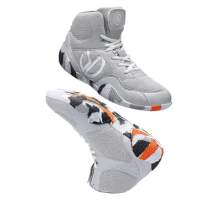 Gray micro suede wrestling shoes with secure strap design