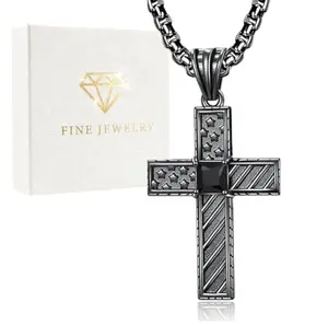 QCFL sterling silver American flag cross pendant on rolo chain