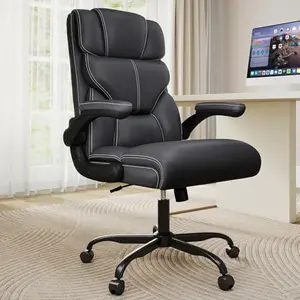 Box DesignLab black leather office chair with flip-up arms