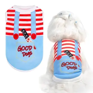 BINGPET sleeveless tank top with deadly doll print on a small dog for Halloween