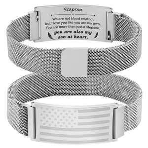 Silver bracelet with American flag pendant for stepson