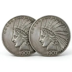 Two Indian Head commemorative replica coins with antique silver finish