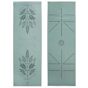 Ascend yoga mat with alignment lines on sage haven printed design, non-slip surface