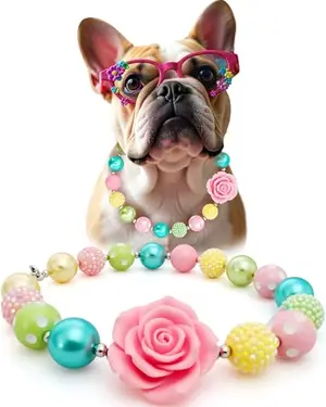 Hosiwei Princess Bubblegum Dog Collar with flower charm and pearl beads