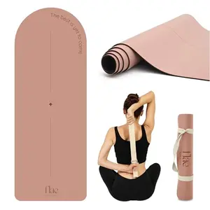 Flae athletics pink arch-shaped eco yoga mat with carry and stretch strap, PU rubber