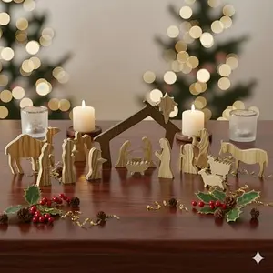 NELXI wooden nativity set with 15 carved figures