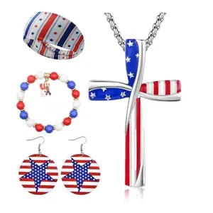 Agemoss American flag cross necklace set with bracelet and earrings for quinceanera