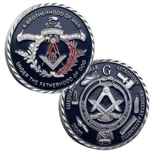 Affordable Masonic challenge coin with square and compass and pillars of King Solomon's Temple