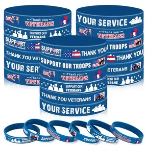 Bulk pack of patriotic silicone wristbands with American flag designs