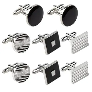 LLMSIX set of four cufflink pairs: round, square, textured, and striped designs