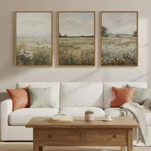 Cuspin Framed Christian Wall Art set of 3 large 16x24 wildflower and Bible verse canvas prints with solid wood frames for living room or prayer room