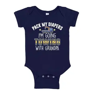 Navy I'm Going Towing with Grandpa tow truck baby bodysuit