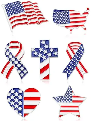 Assorted 28-piece set of American flag lapel pins in various shapes, ideal for history teacher giveaways