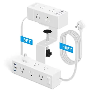 GLCON dual layer desk clamp power strip with 15 AC outlets and 6 USB ports