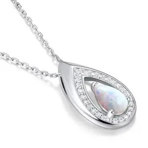 Kstyle Teardrop Opal Pendant with pave diamonds in sterling silver