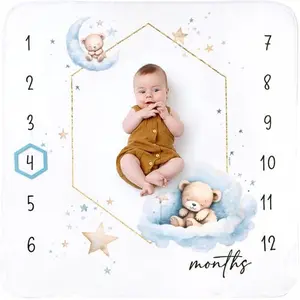 Calloo sleepy bear milestone blanket in white with felt marker