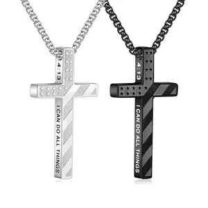 M MOOHAM stainless steel American flag cross necklace in black and silver colors