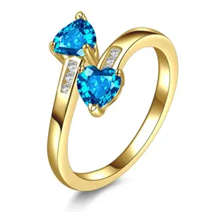 Yaresul 14k gold plated adjustable heart ring with blue topaz for December birthstone