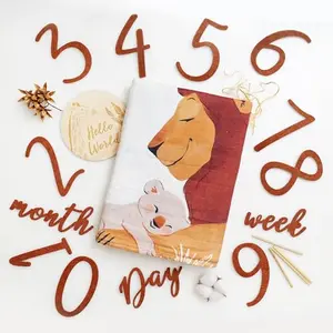 Miaoberry safari milestone blanket with lion, giraffe, and elephant design
