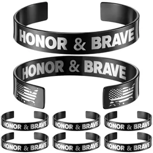 Set of six stainless steel bracelets engraved with Honor Brave and American flag