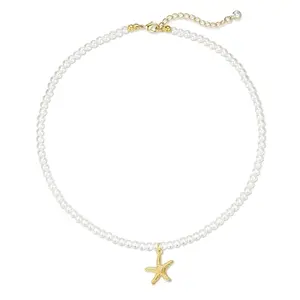 A delicate gold chain with freshwater pearls and a starfish charm, ideal for beach weddings or everyday Southern style.