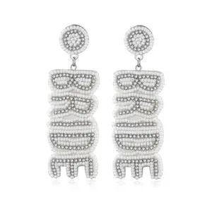 Handmade beaded bride earrings with cubic zirconia and seed beads