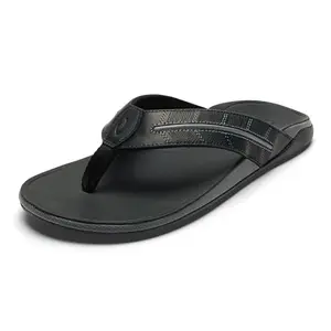 OLUKAI Tuahine Palm men's lava rock waterproof leather sandal with embroidered straps