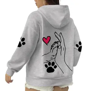 Gray women's hoodie featuring a charming dog paw and heart graphic, perfect for budget-savvy dog lovers.