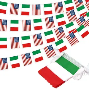 American and Italian flags bunting banner hanging outdoors