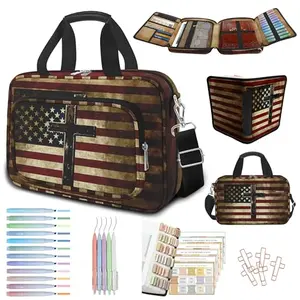 IBOVODI American Flag Cross Bible Cover with full study kit, showing detachable inner cover, highlighters, pens, and Bible tabs
