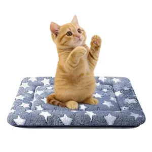 Navy blue star-patterned crate mat on a white background, showing the reversible canvas side