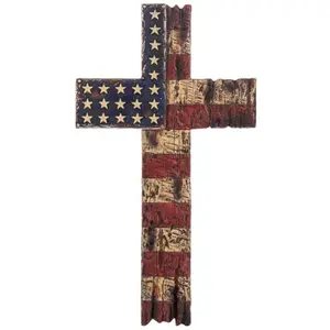 Hobby Lobby American Flag Cross featuring distressed stars and stripes on resin