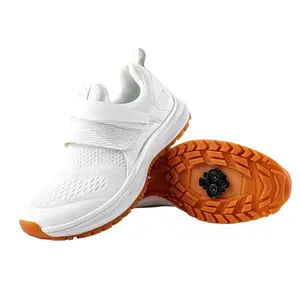 rosrabit women's white SPD cycling shoes with breathable knit upper and thick padding
