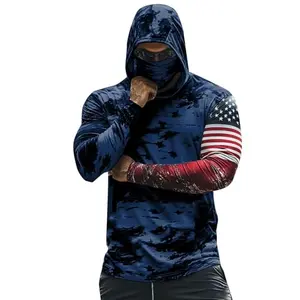 KGKLKAX America 250 Hooded UPF 50 Long Sleeve Shirt, camouflage print, for fishing or running