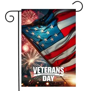 ShineSnow Veterans Day garden flag with fireworks and American flag design