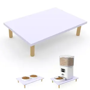 KCLROEO small wooden elevated cat food stand, natural wood finish, minimalist design