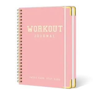meDolove pink workout journal with hardcover and gold corners