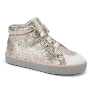 See Kai Run Drew high top sneaker in rose gold, front view showing hook and loop strap