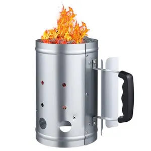 VEVOR charcoal chimney starter with heat shield on a picnic table