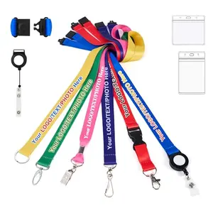 Bulk pack of custom double-sided printed lanyards in multiple colors