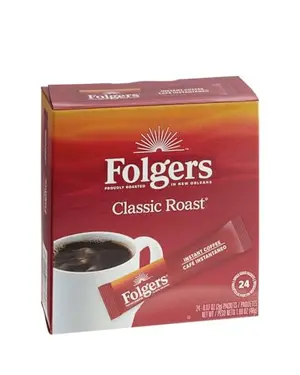 Box of Folgers Classic Roast instant coffee singles