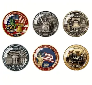Six round crystal glass 1776-2026 anniversary refrigerator magnets, 1.4 inches